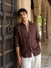 Griffyn coffee brown pure linen shirt