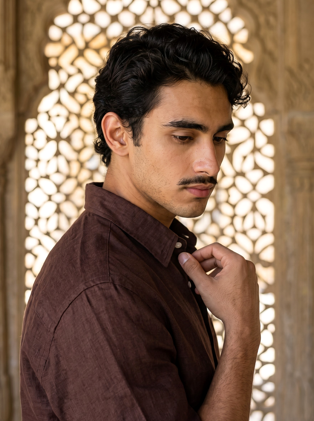 Griffyn coffee brown pure linen shirt - view 2