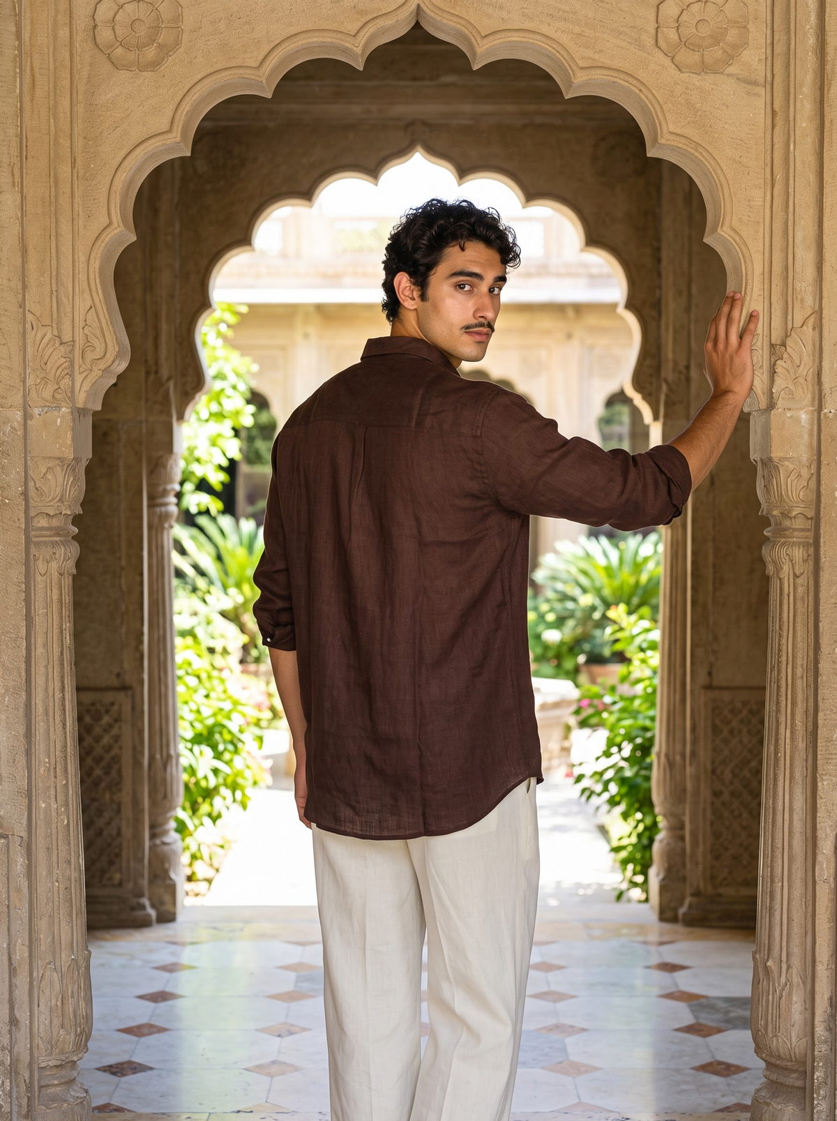 Griffyn coffee brown pure linen shirt - view 5