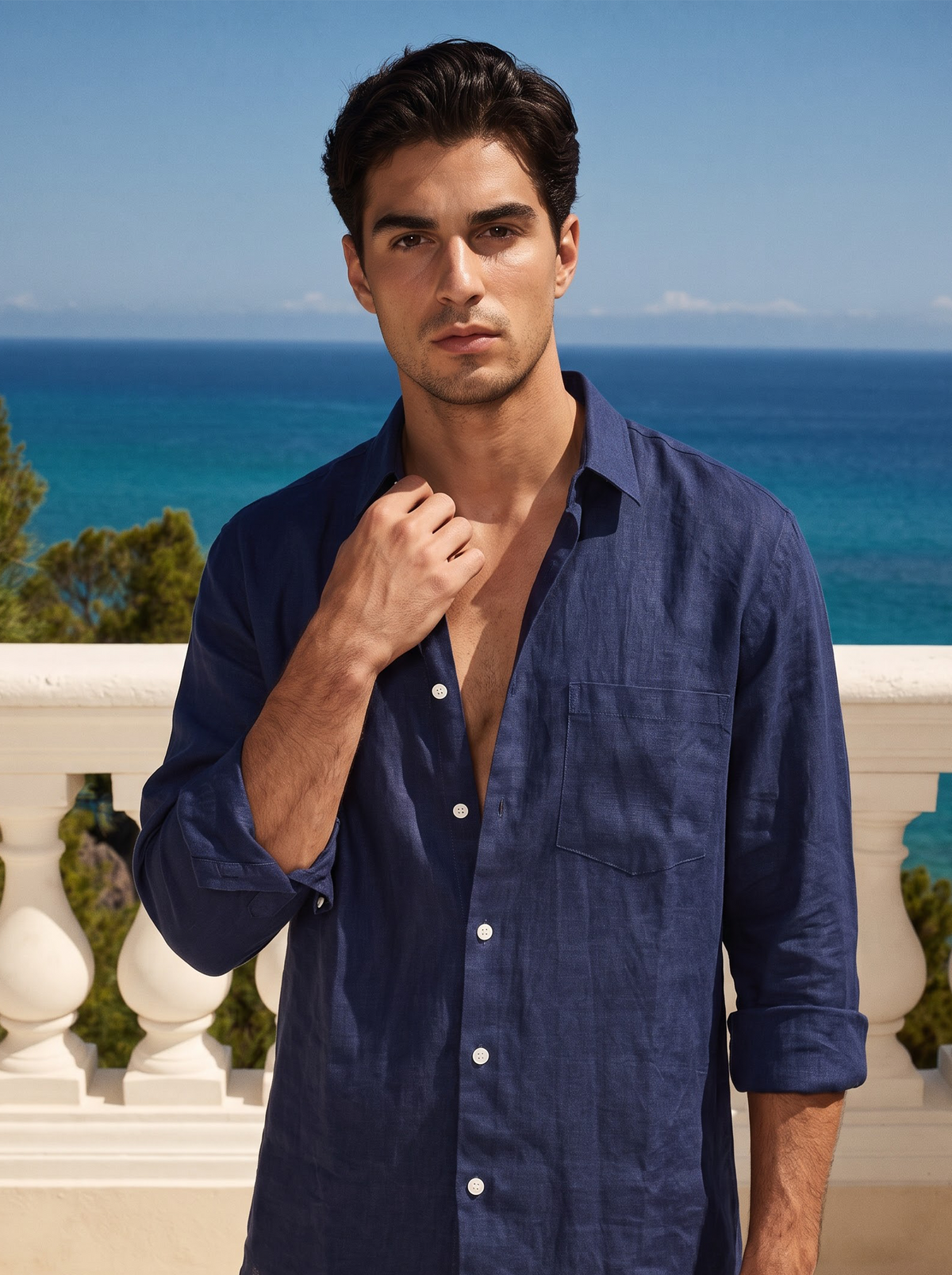 Griffyn navy blue pure linen shirt - view 5